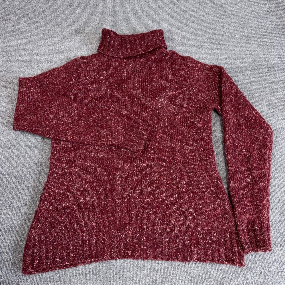 LL Bean Sweater Women Medium Red Burgundy Wool Blend Turtleneck Tunic Flecked - Picture 2 of 8